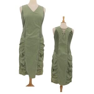 XCVI dress womens Large olive green ruched Sleeveless boho bohemian art to wear